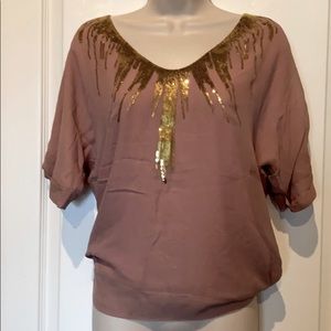 Dusty pink sequin short sleeve blouse